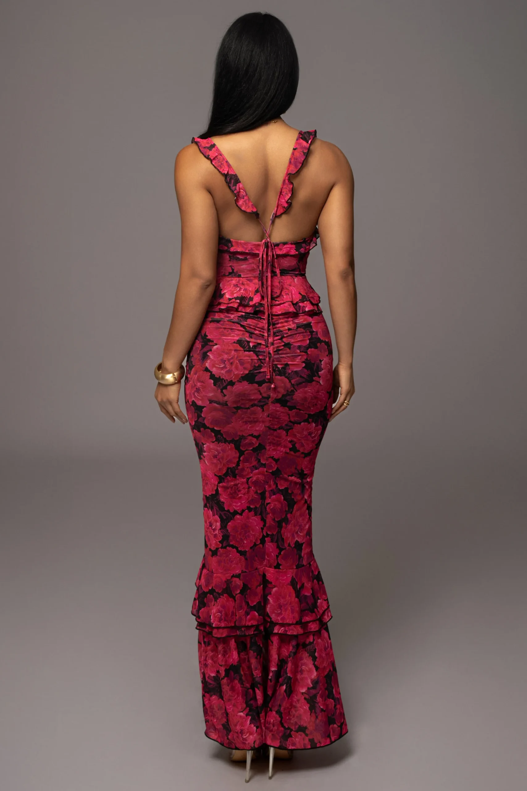JLUXLABEL Pink La Costa Ruffle Maxi Dress