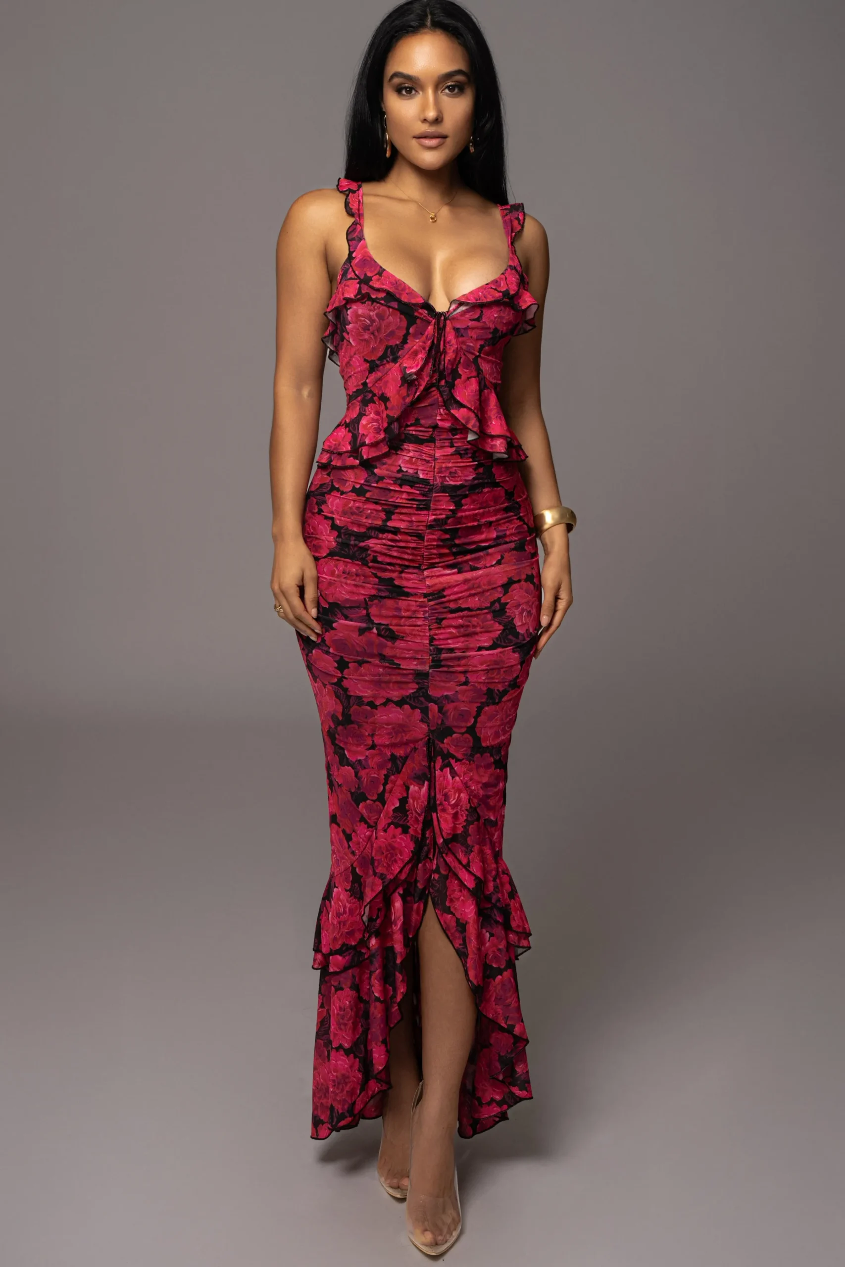 JLUXLABEL Pink La Costa Ruffle Maxi Dress