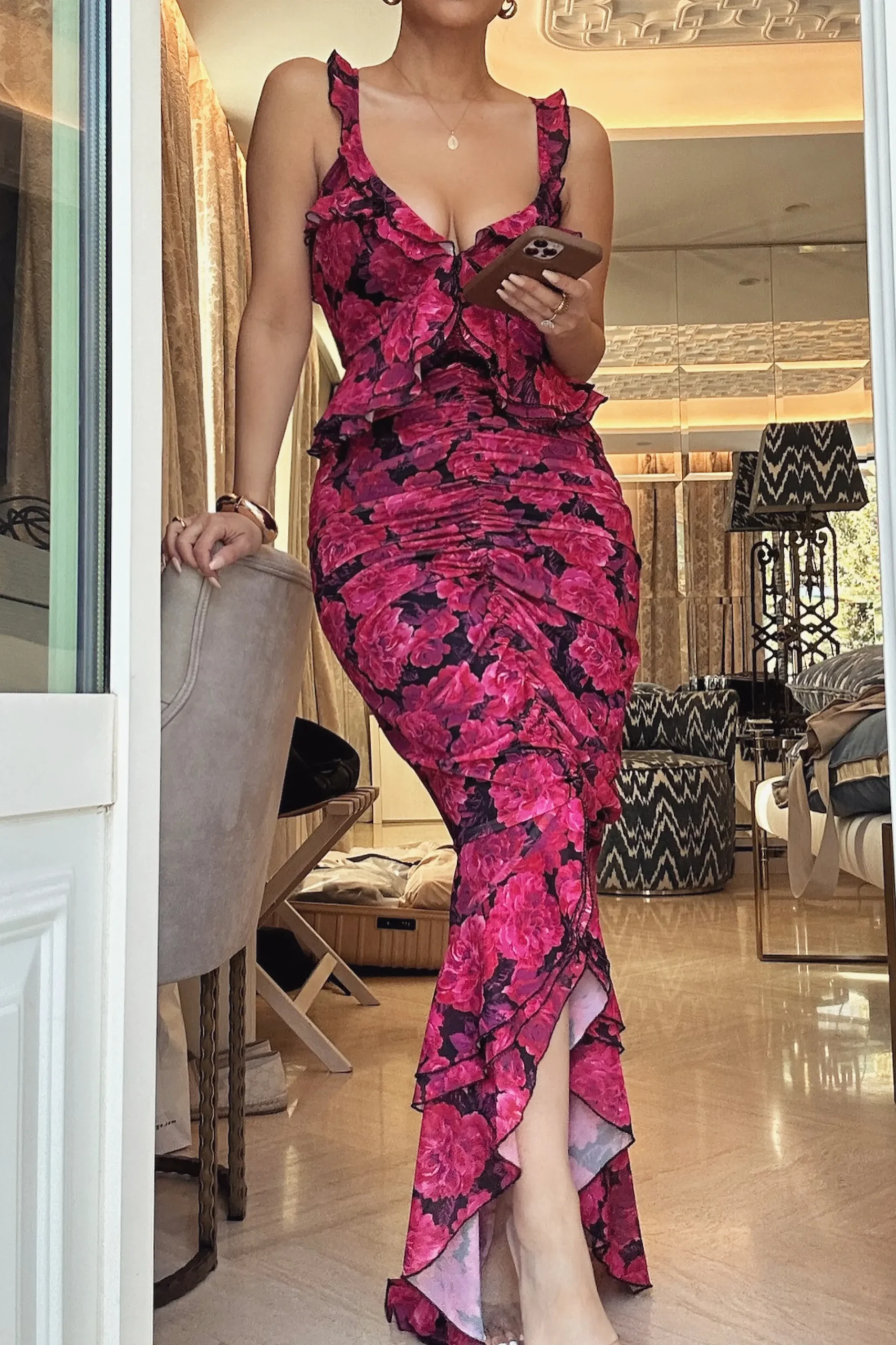 JLUXLABEL Pink La Costa Ruffle Maxi Dress