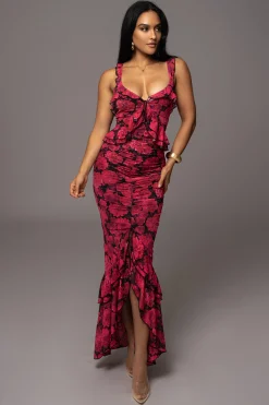 JLUXLABEL Pink La Costa Ruffle Maxi Dress