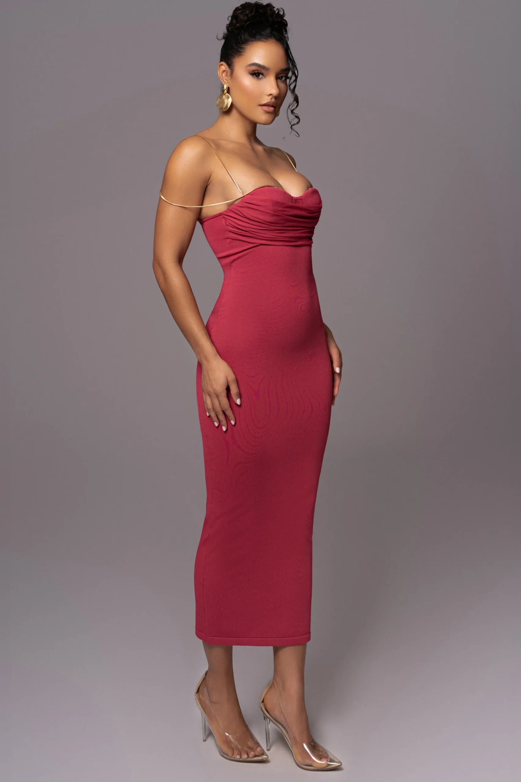 JLUXLABEL Pink La Lune Drape Midi Dress
