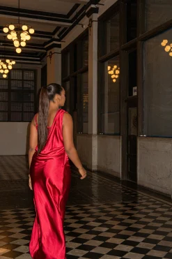 JLUXLABEL Red Anastacia Drape Maxi Dress
