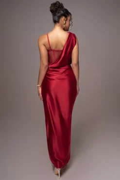 JLUXLABEL Red Anastacia Drape Maxi Dress