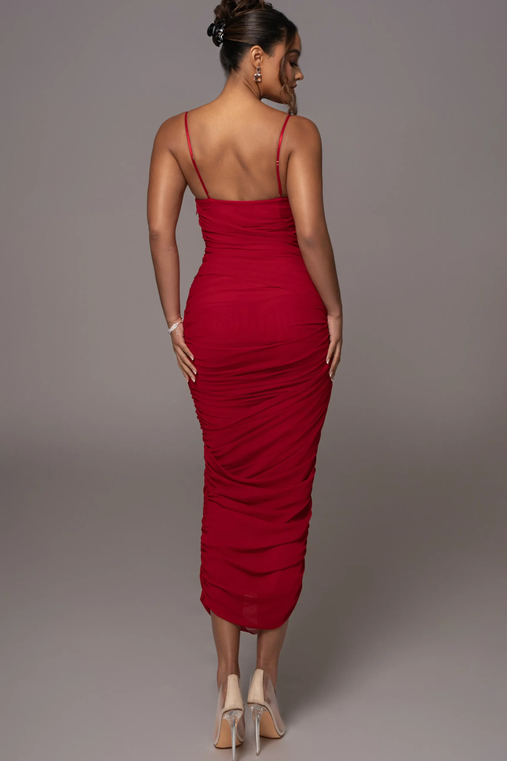 JLUXLABEL Red Arcadia Mesh Midi Dress