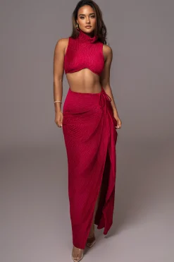 JLUXLABEL Red Chosen One Velvet Skirt Set