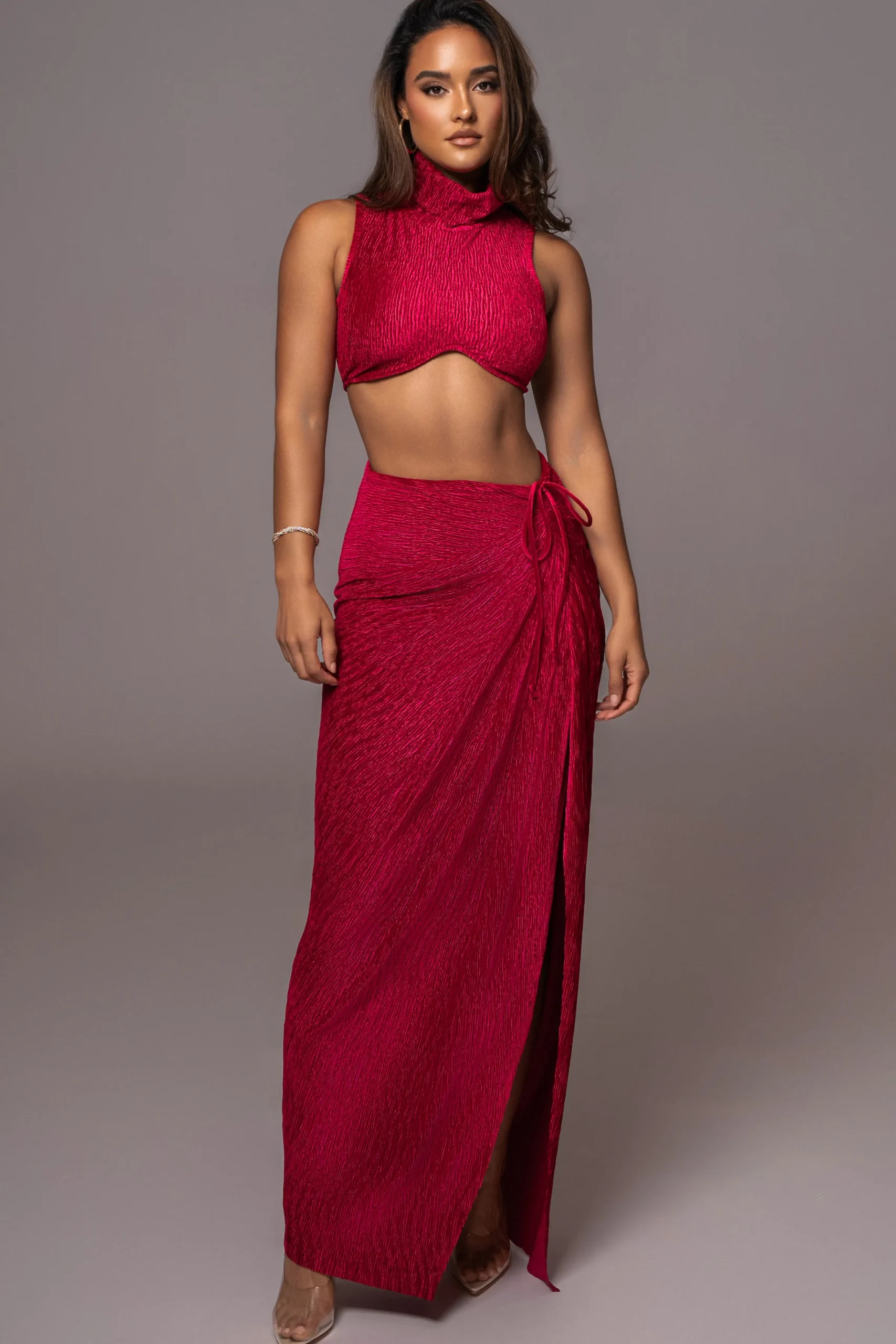 JLUXLABEL Red Chosen One Velvet Skirt Set