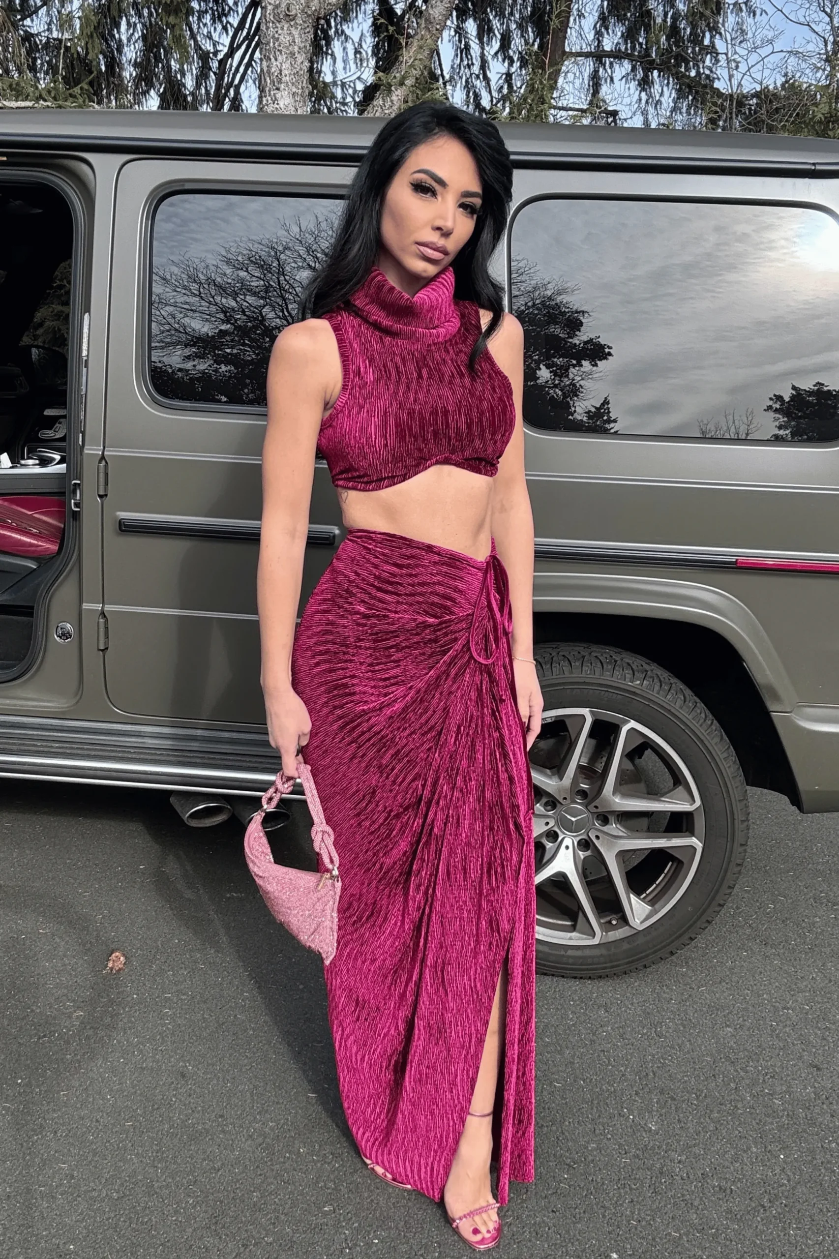 JLUXLABEL Red Chosen One Velvet Skirt Set