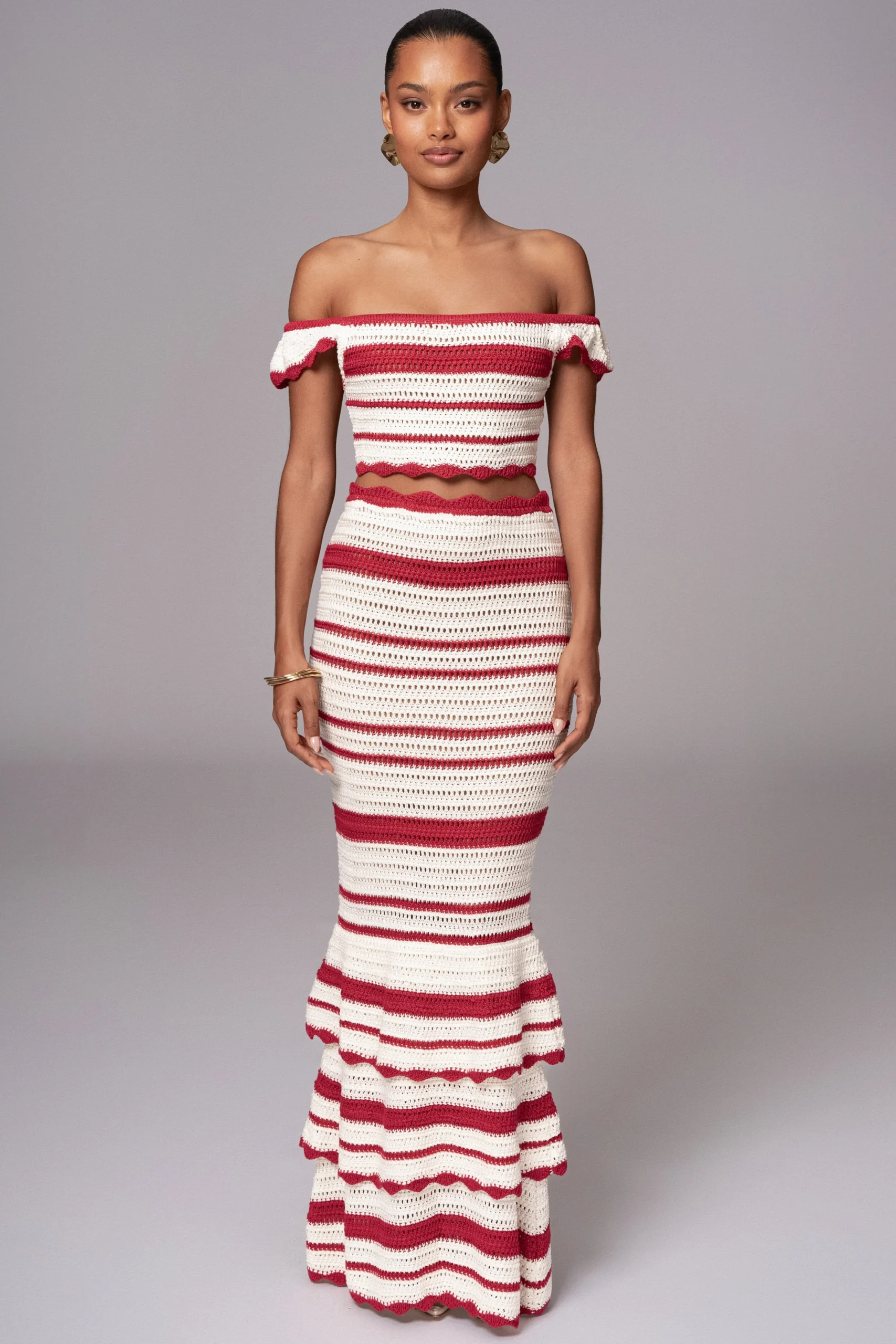 JLUXLABEL Red Corazon Ruffle Skirt Set