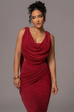 JLUXLABEL Red Divine Drape Skirt Set