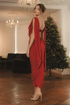 JLUXLABEL Red Divine Drape Skirt Set
