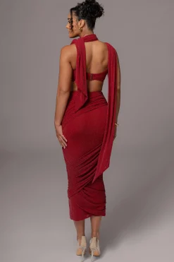 JLUXLABEL Red Divine Drape Skirt Set