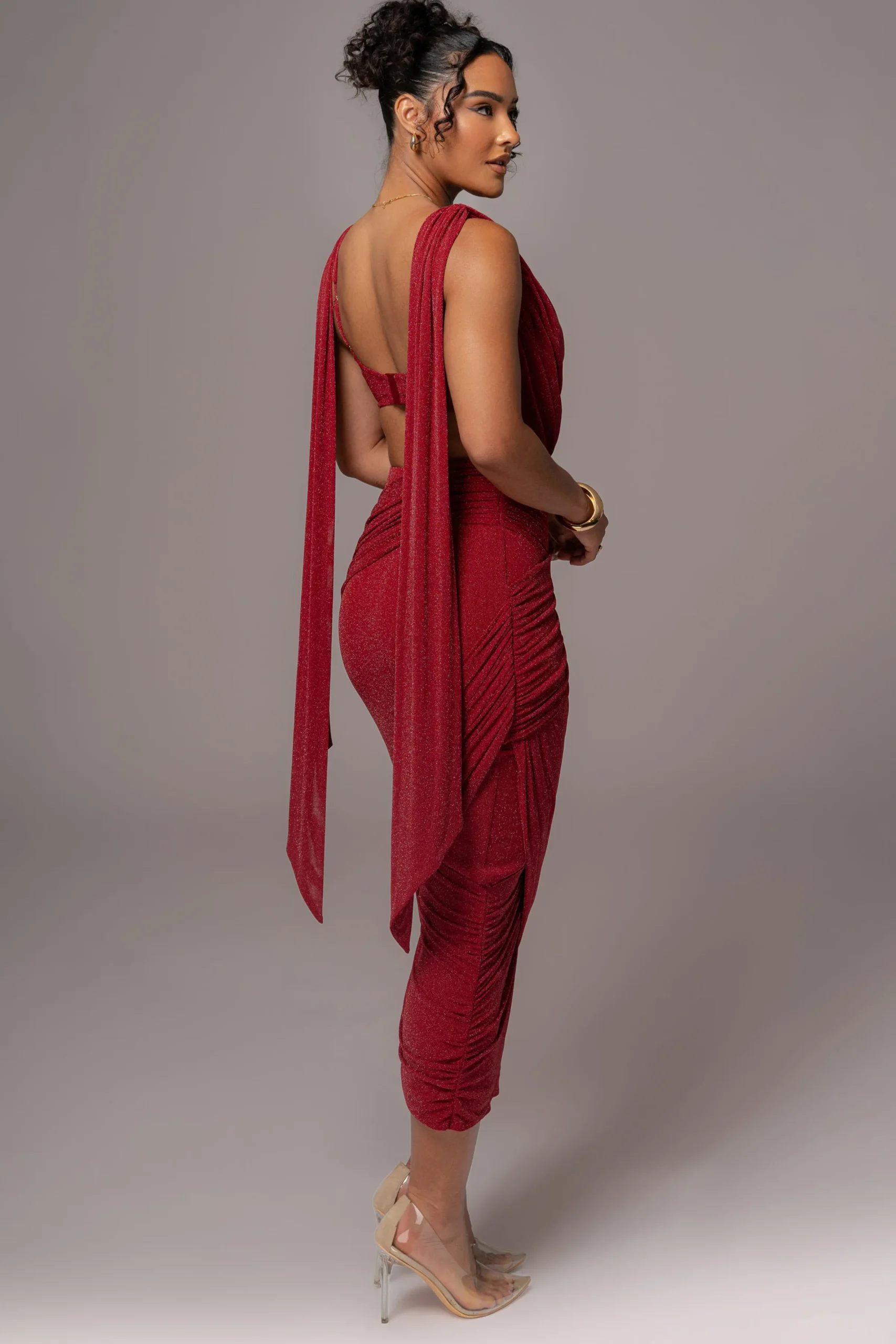 JLUXLABEL Red Divine Drape Skirt Set