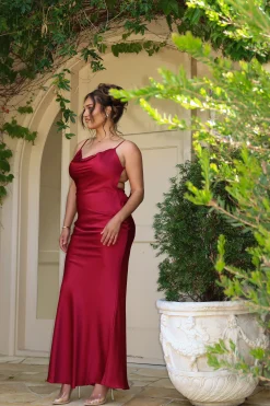 JLUXLABEL Red Down The Aisle Satin Gown