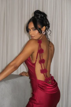JLUXLABEL Red Down The Aisle Satin Gown