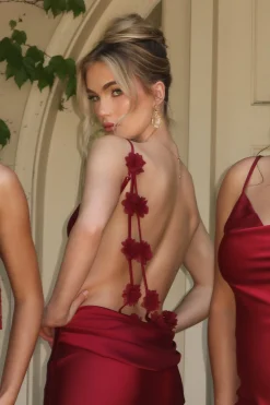 JLUXLABEL Red Down The Aisle Satin Gown