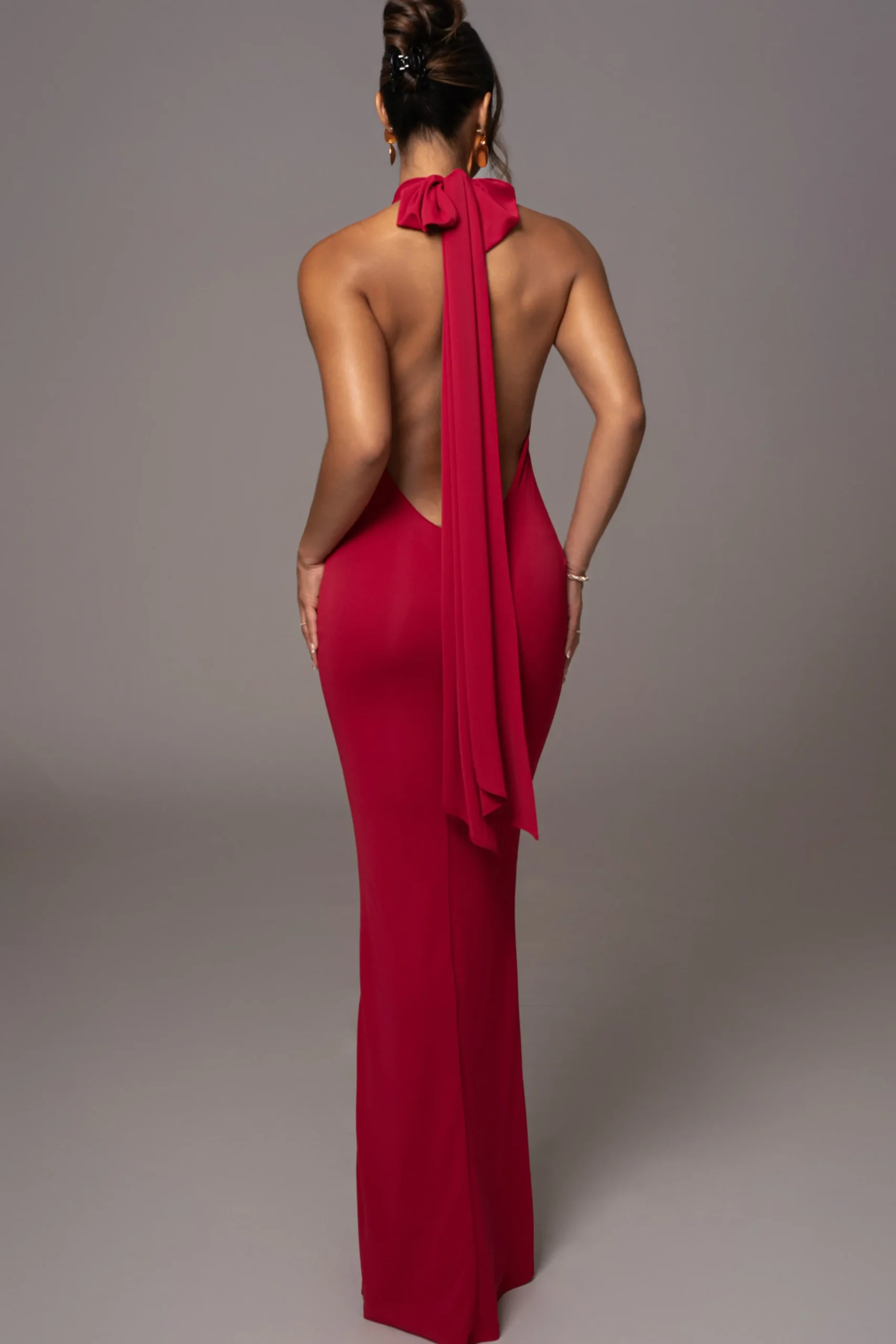 JLUXLABEL Red Golden Evening Maxi Gown