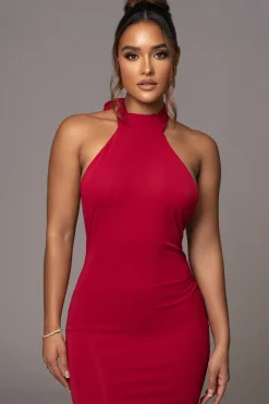 JLUXLABEL Red Golden Evening Maxi Gown