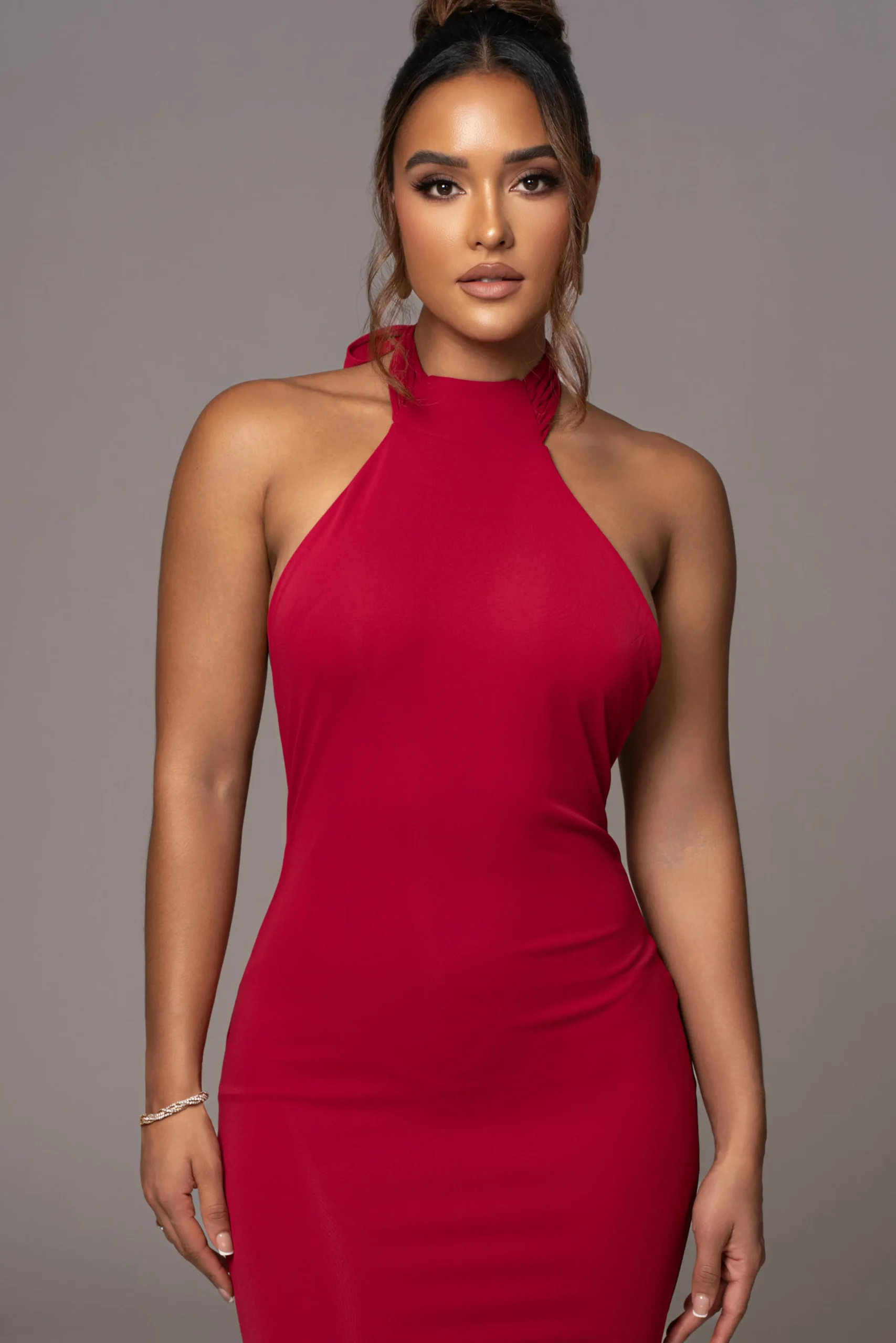 JLUXLABEL Red Golden Evening Maxi Gown
