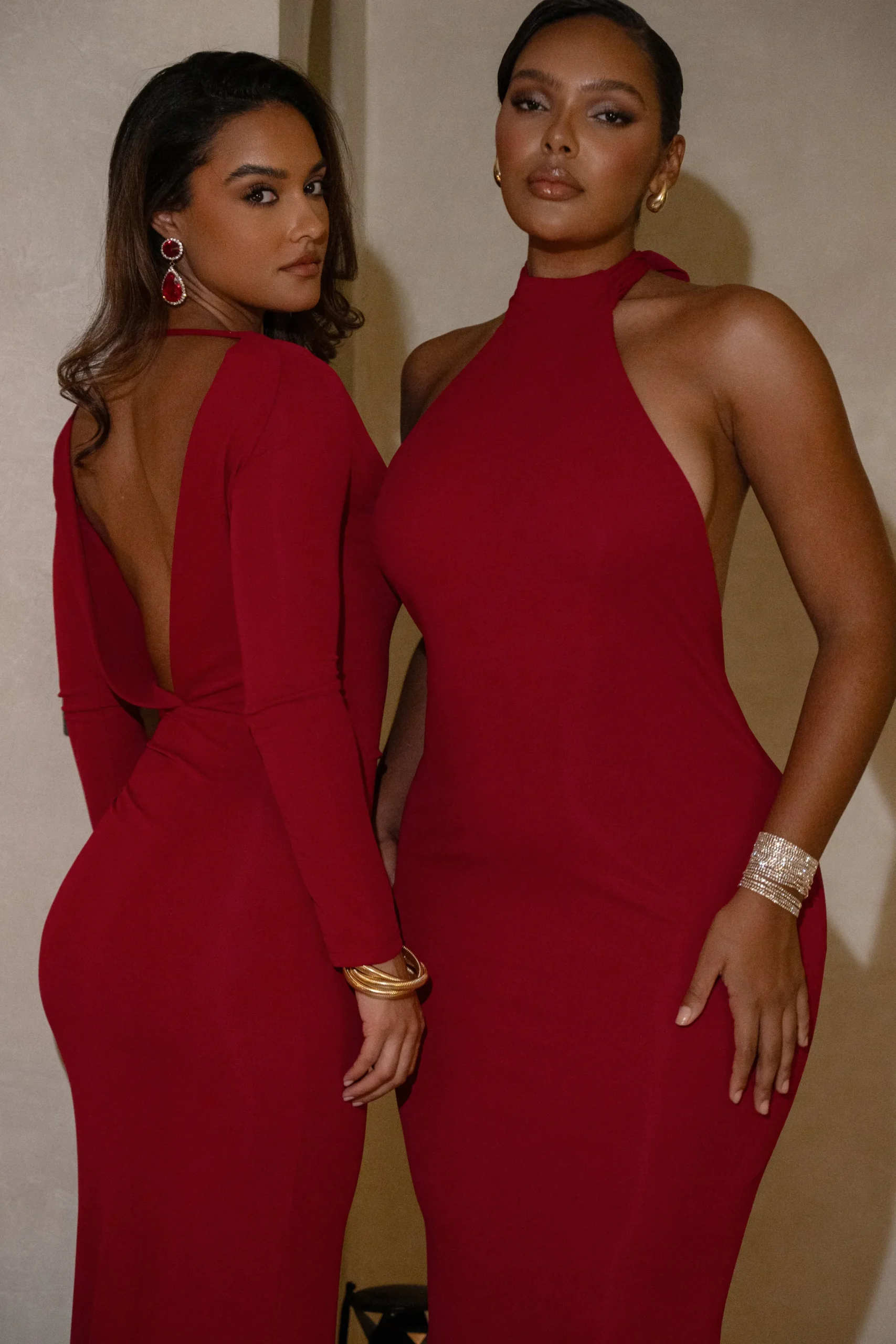 JLUXLABEL Red Golden Evening Maxi Gown