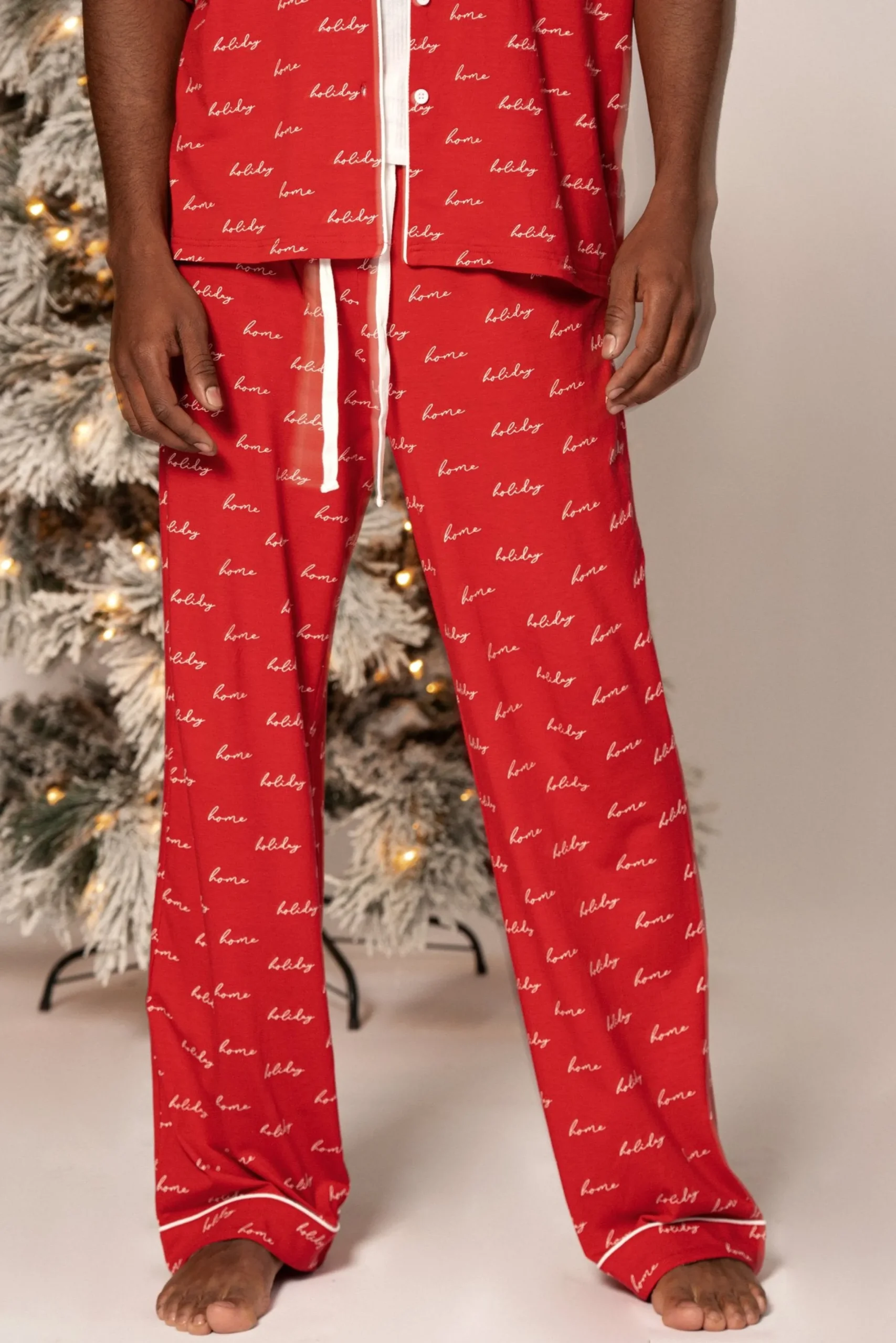 JLUXLABEL Red Home For The Holidays Adult Pajama Set