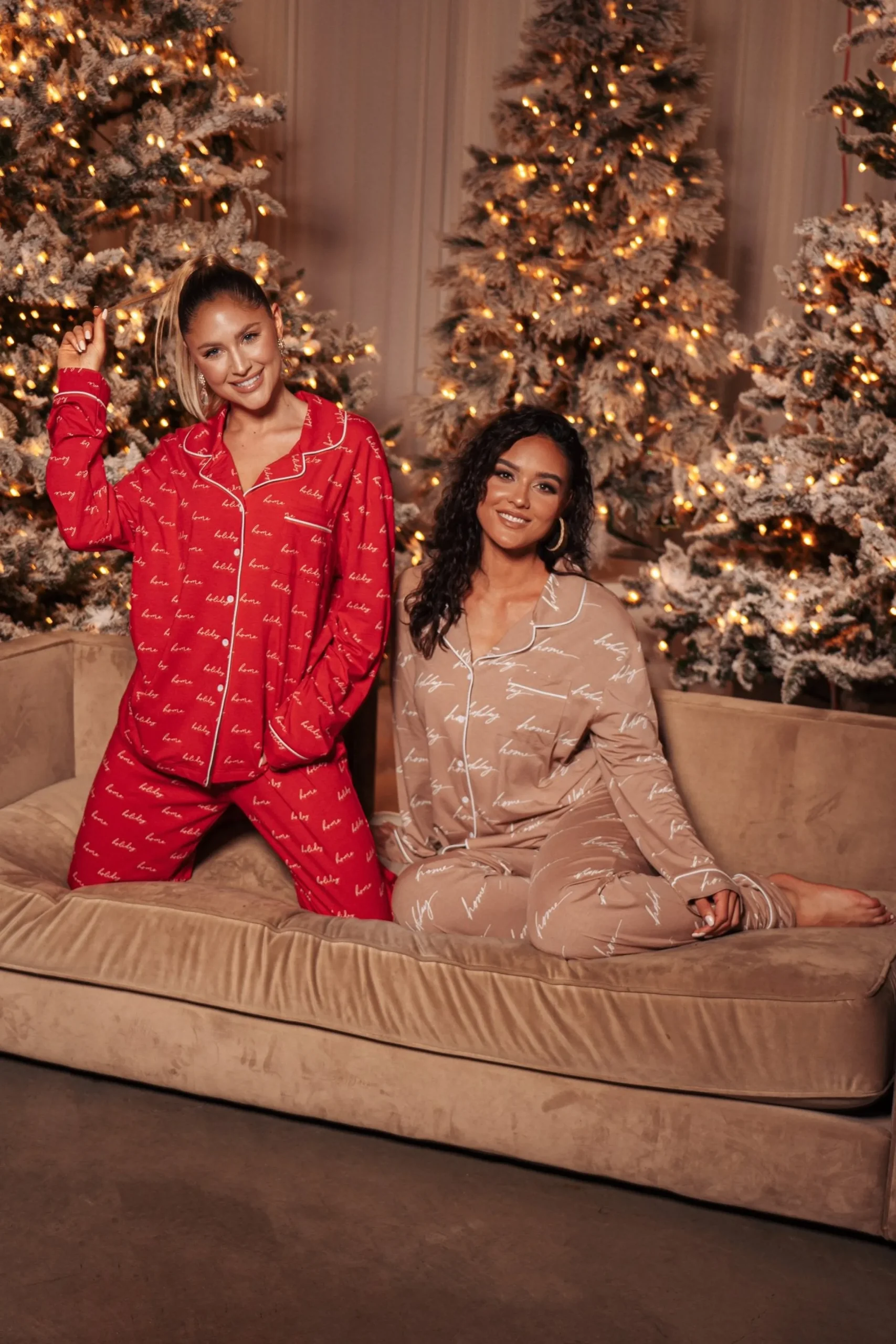 JLUXLABEL Red Home For The Holidays Adult Pajama Set