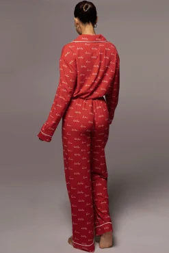 JLUXLABEL Red Home For The Holidays Adult Pajama Set