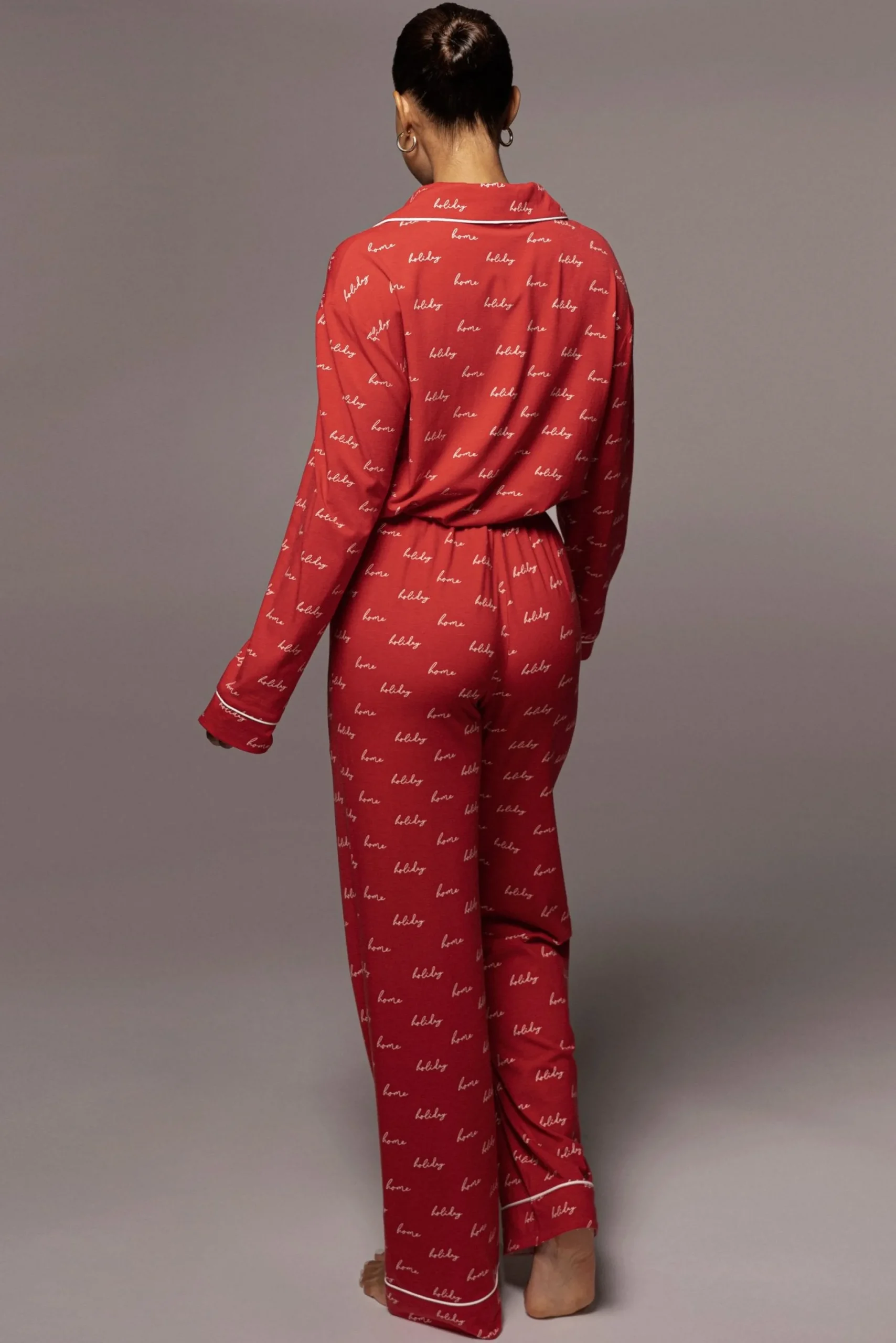 JLUXLABEL Red Home For The Holidays Adult Pajama Set