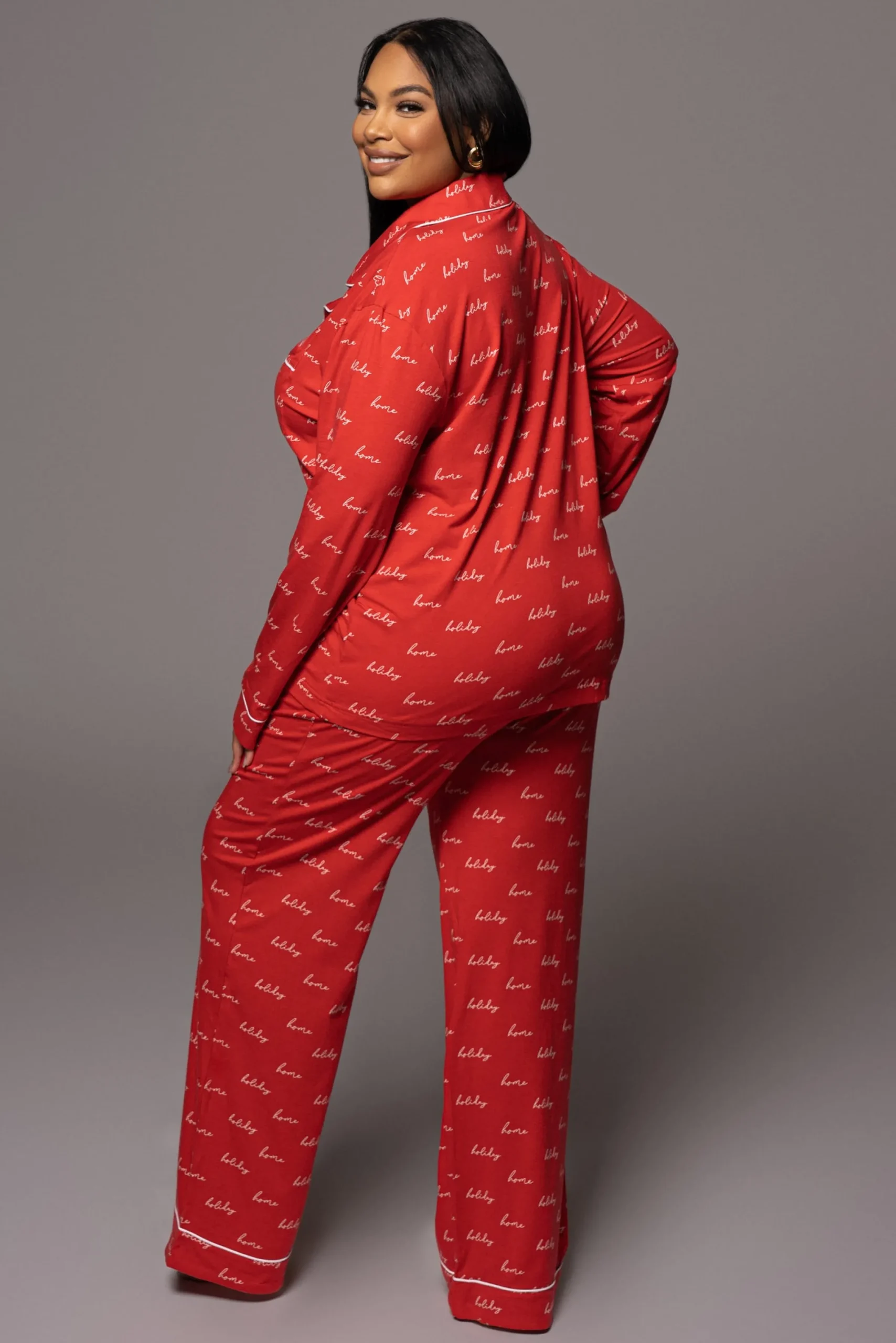 JLUXLABEL Red Home For The Holidays Adult Pajama Set