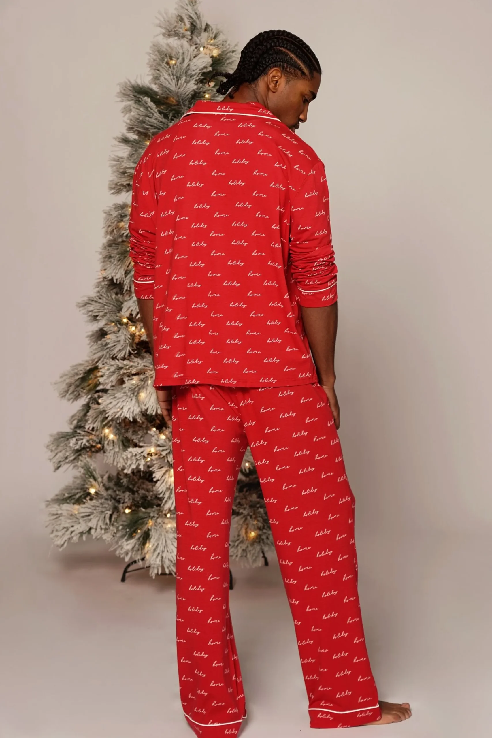 JLUXLABEL Red Home For The Holidays Adult Pajama Set
