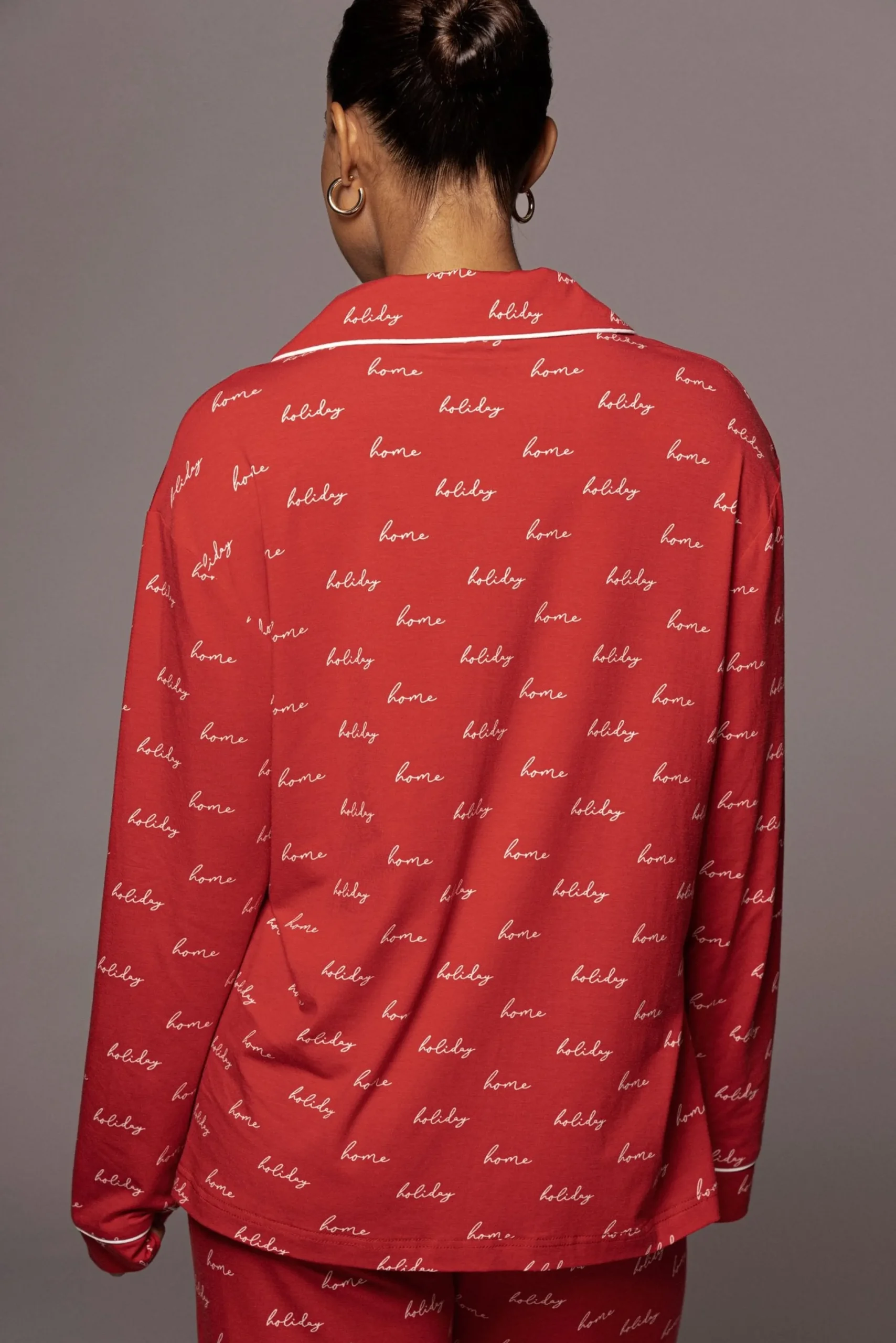 JLUXLABEL Red Home For The Holidays Adult Pajama Set