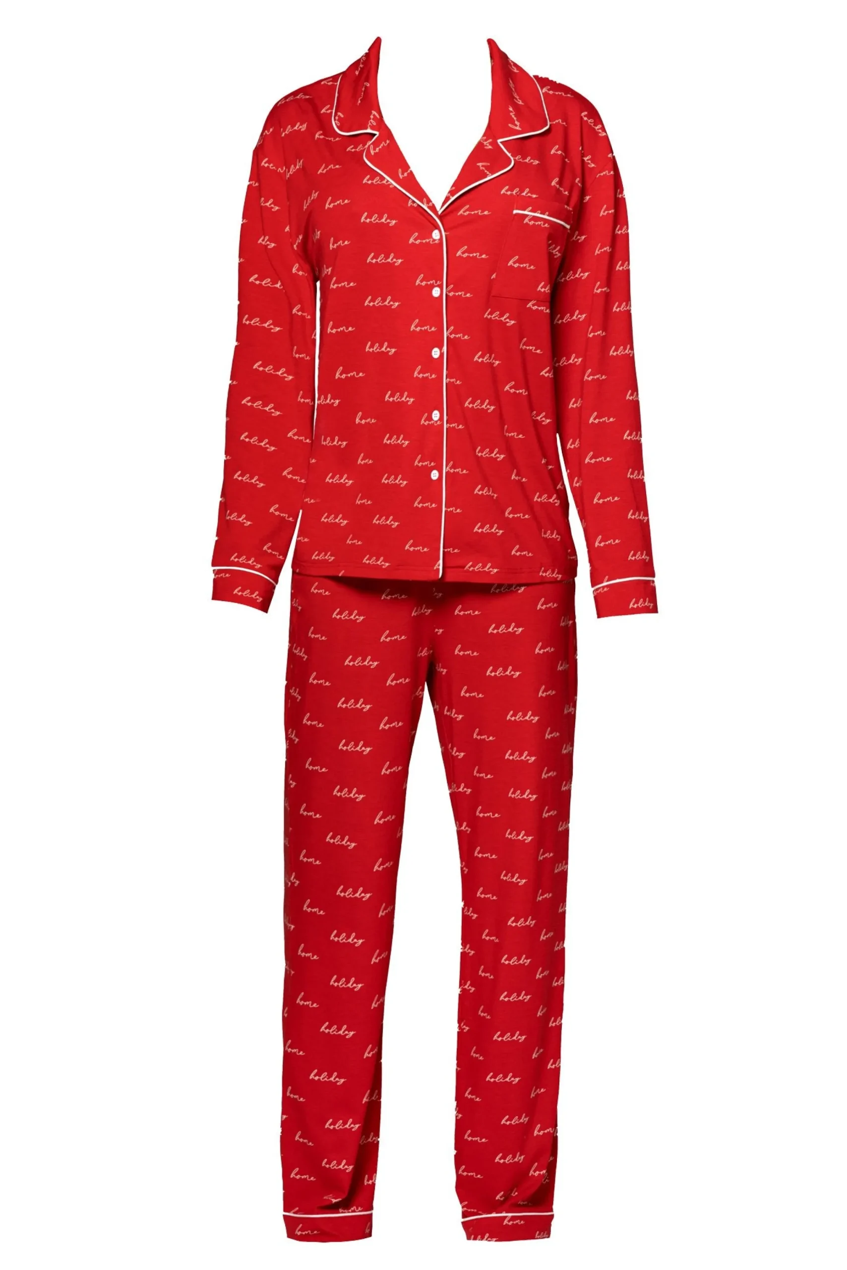 JLUXLABEL Red Home For The Holidays Adult Pajama Set