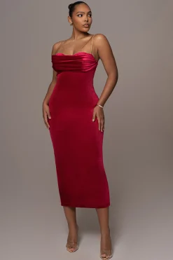 JLUXLABEL Red JOSANNA VELVET MIDI DRESS