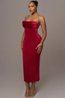 JLUXLABEL Red JOSANNA VELVET MIDI DRESS