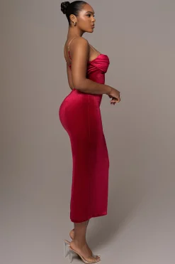 JLUXLABEL Red JOSANNA VELVET MIDI DRESS
