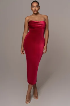 JLUXLABEL Red JOSANNA VELVET MIDI DRESS