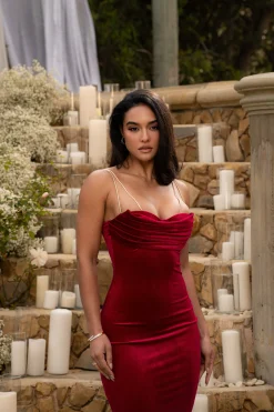 JLUXLABEL Red JOSANNA VELVET MIDI DRESS