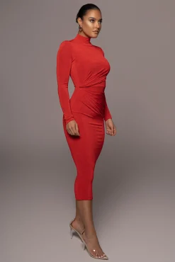 JLUXLABEL Red Kara Mock Neck Dress
