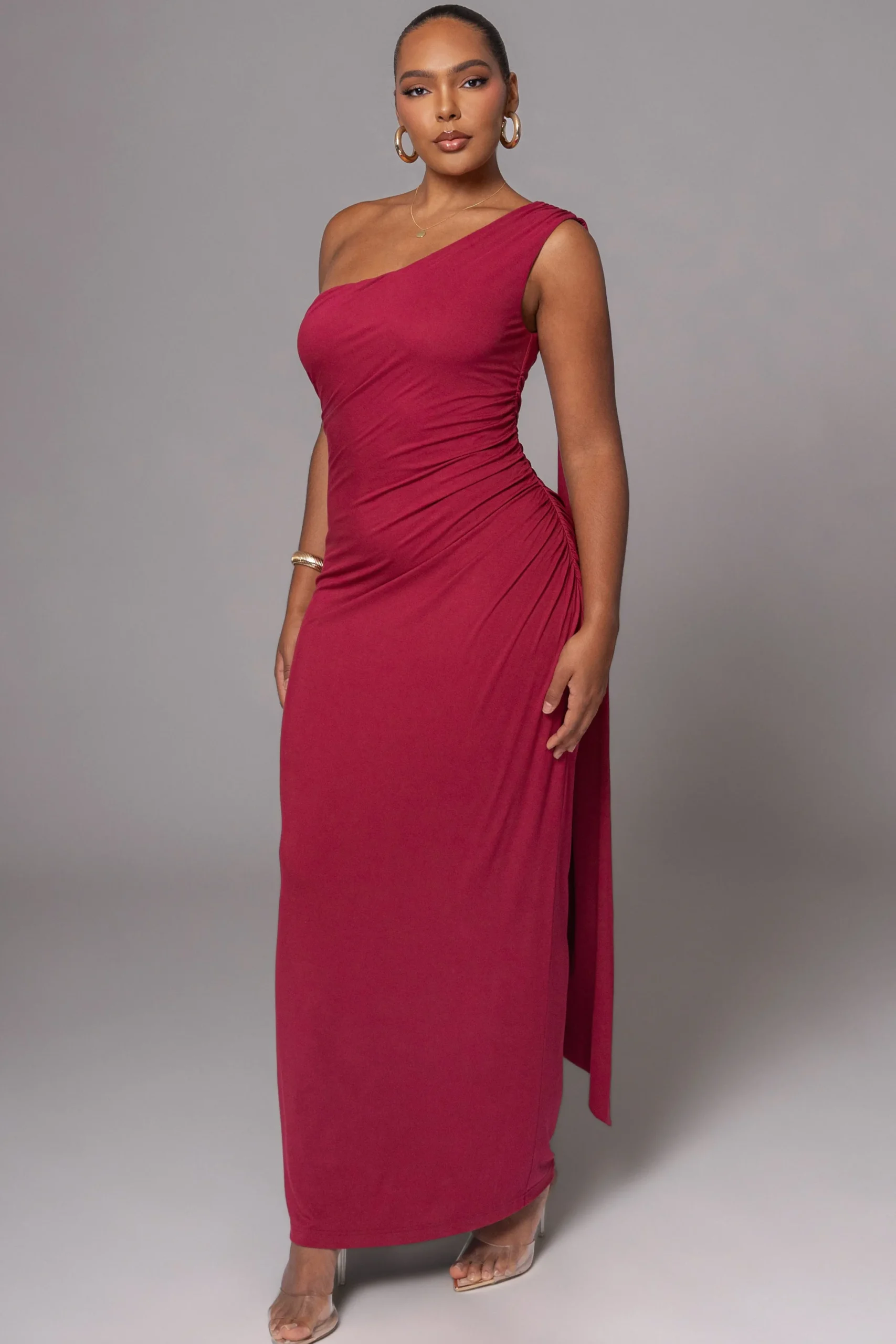 JLUXLABEL Red Kianna Drape Maxi Dress