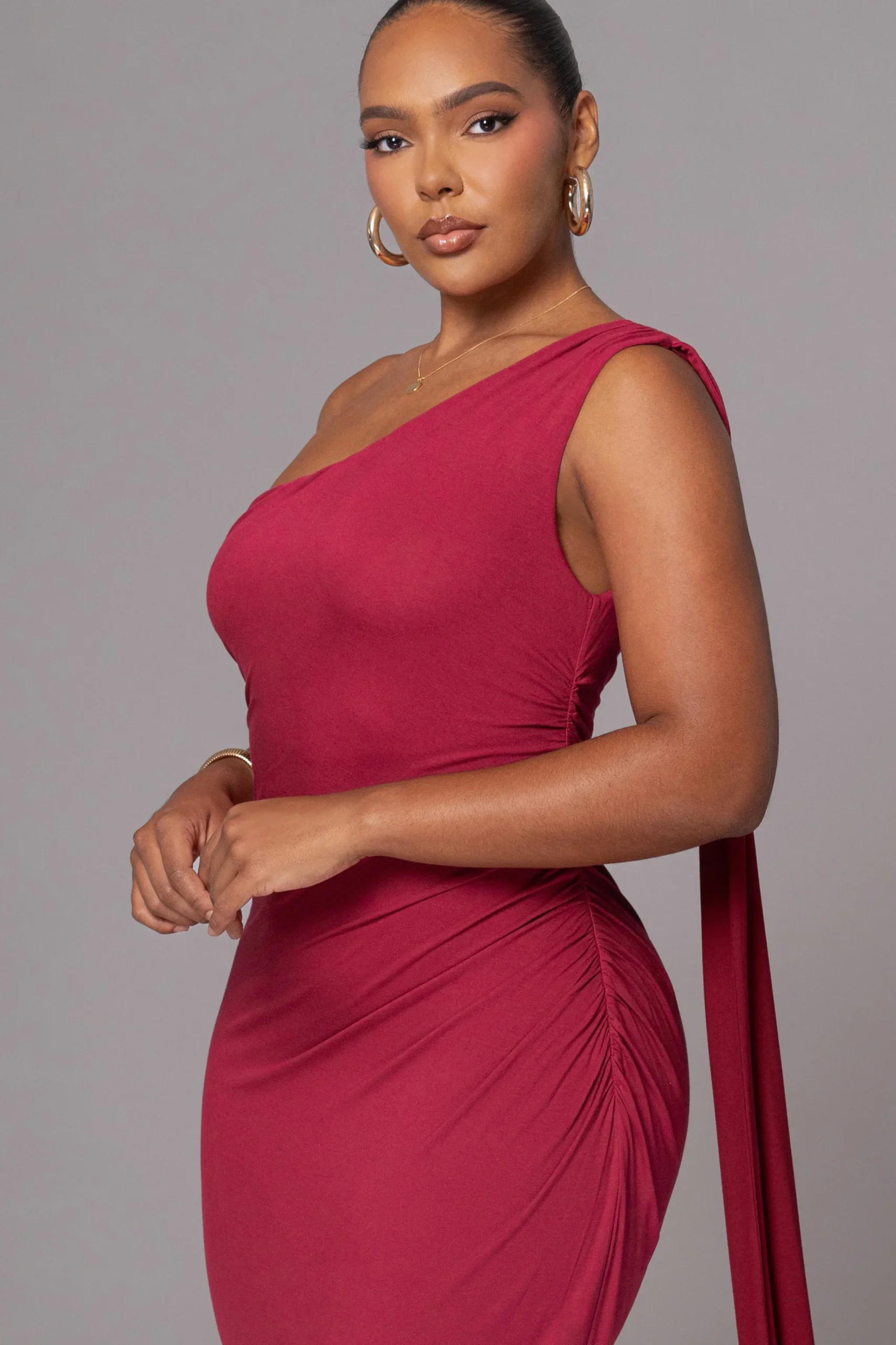 JLUXLABEL Red Kianna Drape Maxi Dress