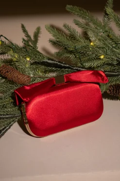 JLUXLABEL Red Satin Bow Clutch