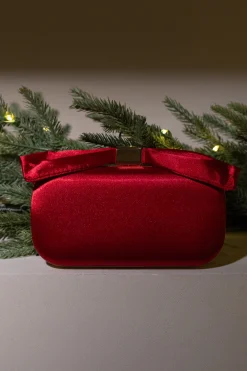 JLUXLABEL Red Satin Bow Clutch
