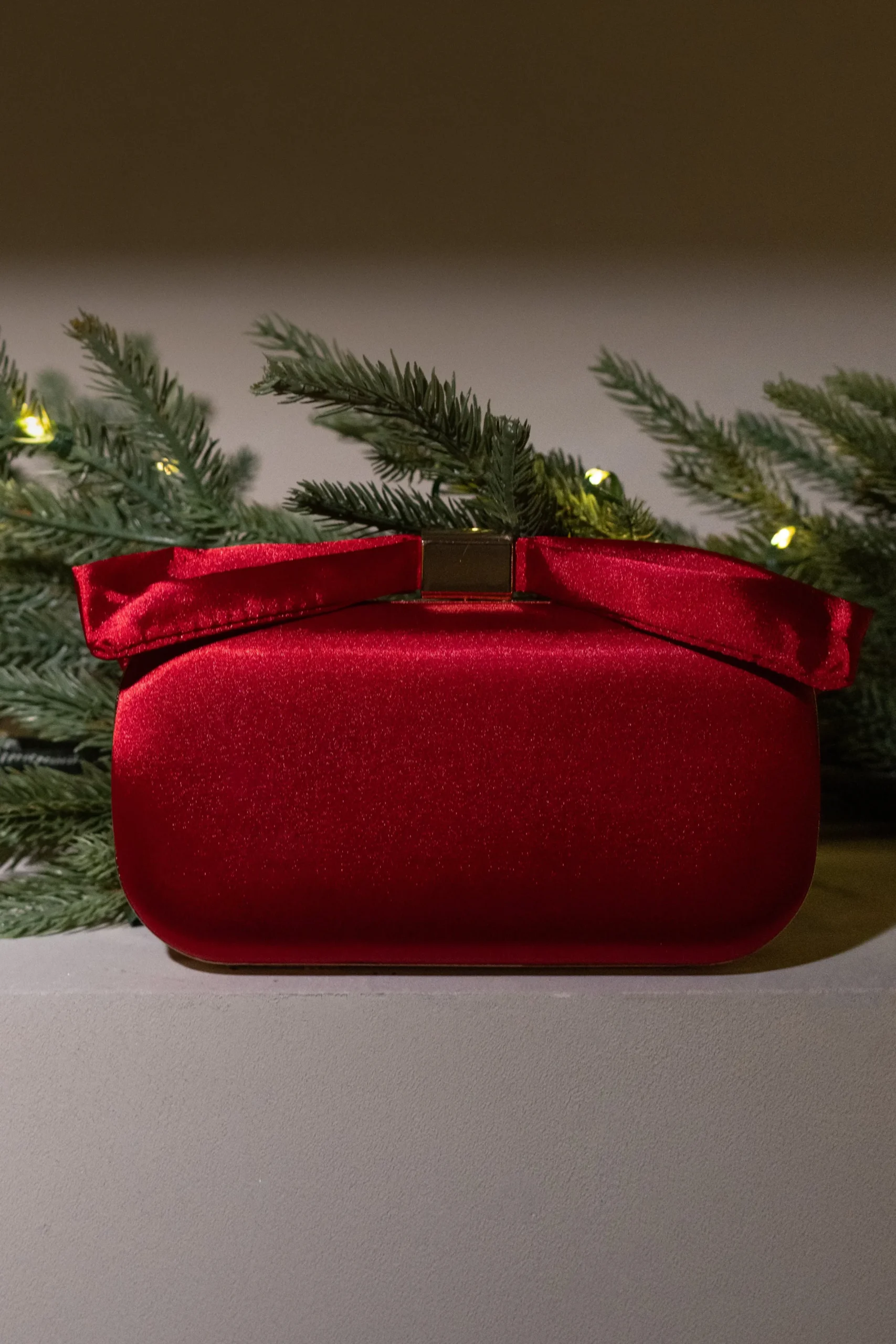 JLUXLABEL Red Satin Bow Clutch