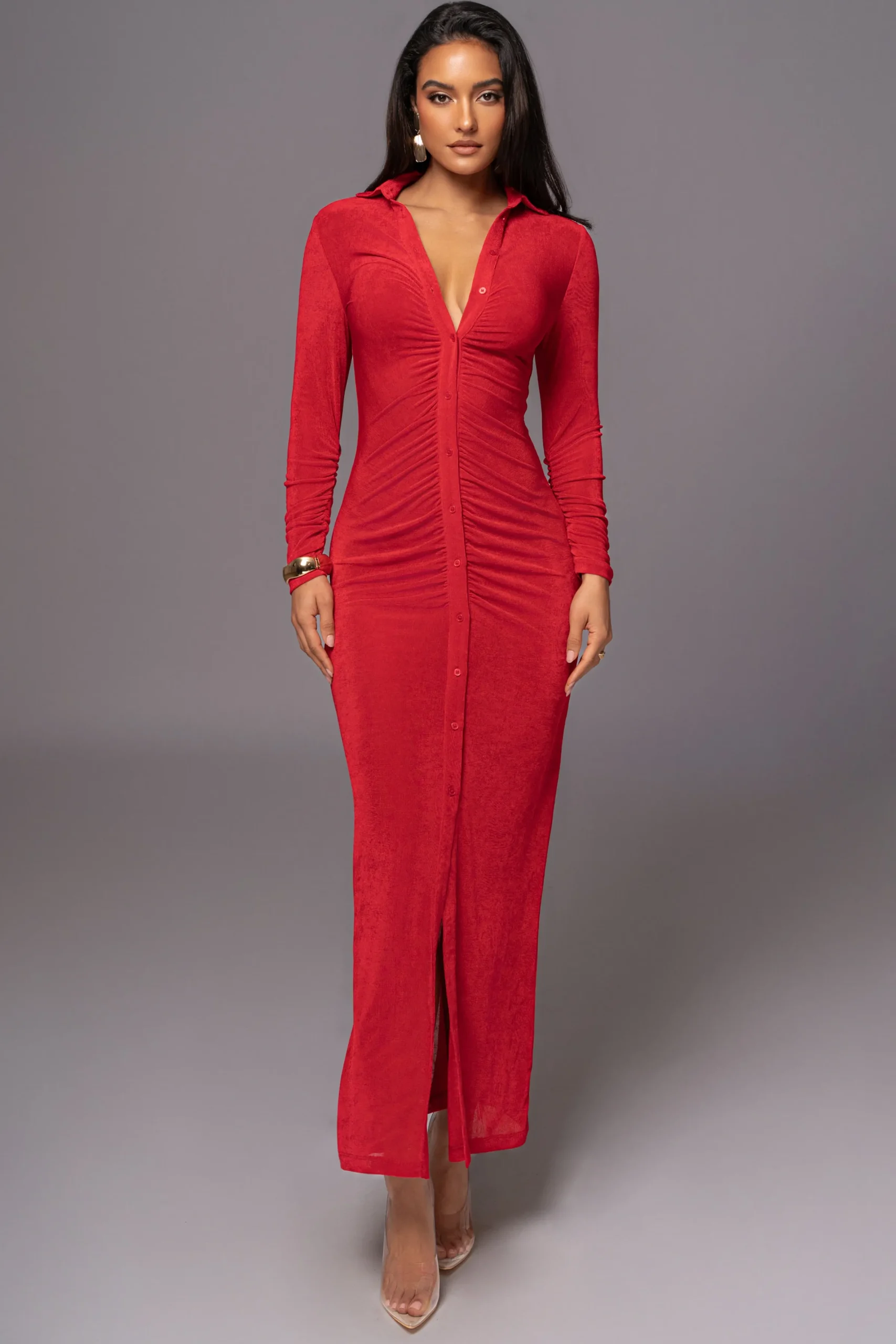 JLUXLABEL Red Zahra Button Front Maxi Dress