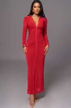 JLUXLABEL Red Zahra Button Front Maxi Dress
