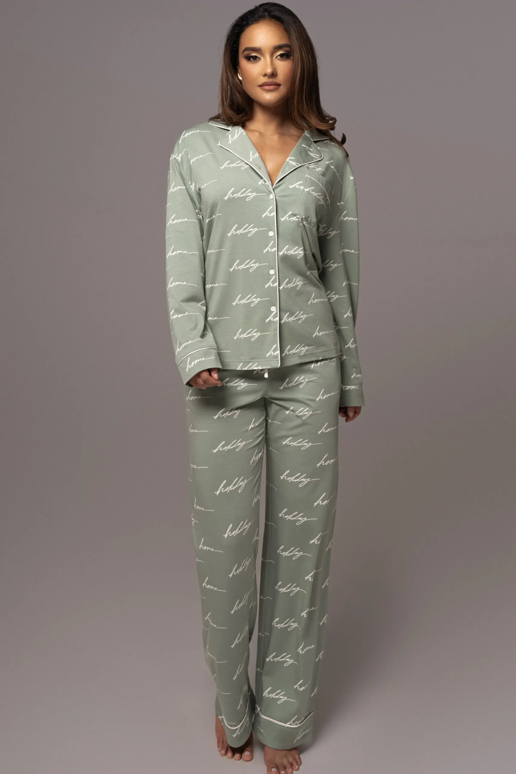 JLUXLABEL Sage Home For The Holidays Adult Pajama Set