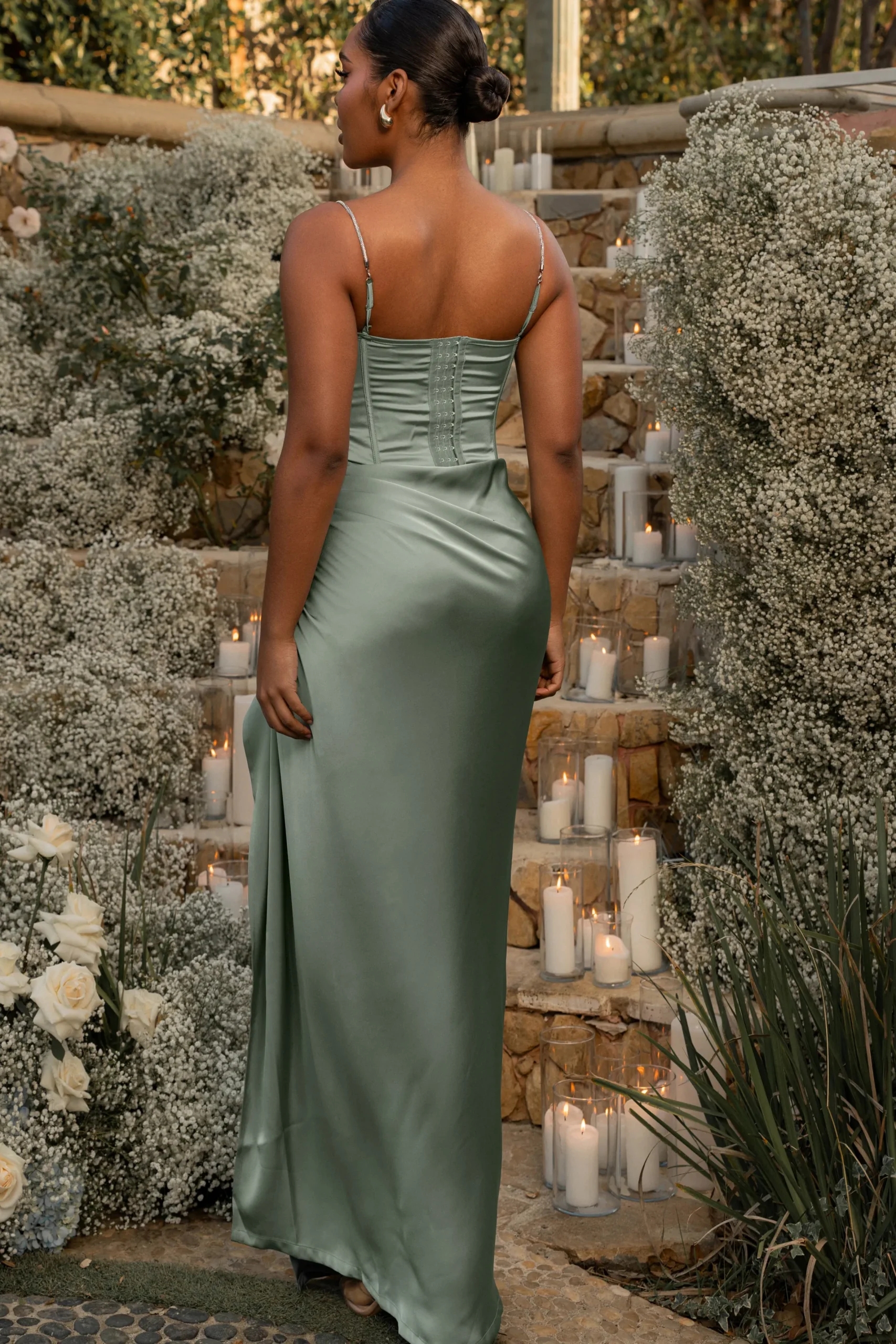 JLUXLABEL Sage Olea Satin Skirt