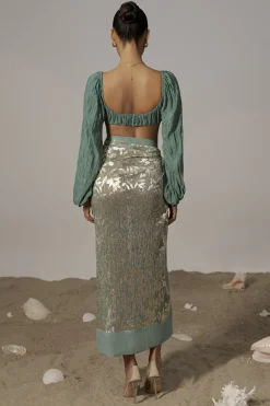 JLUXLABEL Sage Positano Printed Sarong Skirt