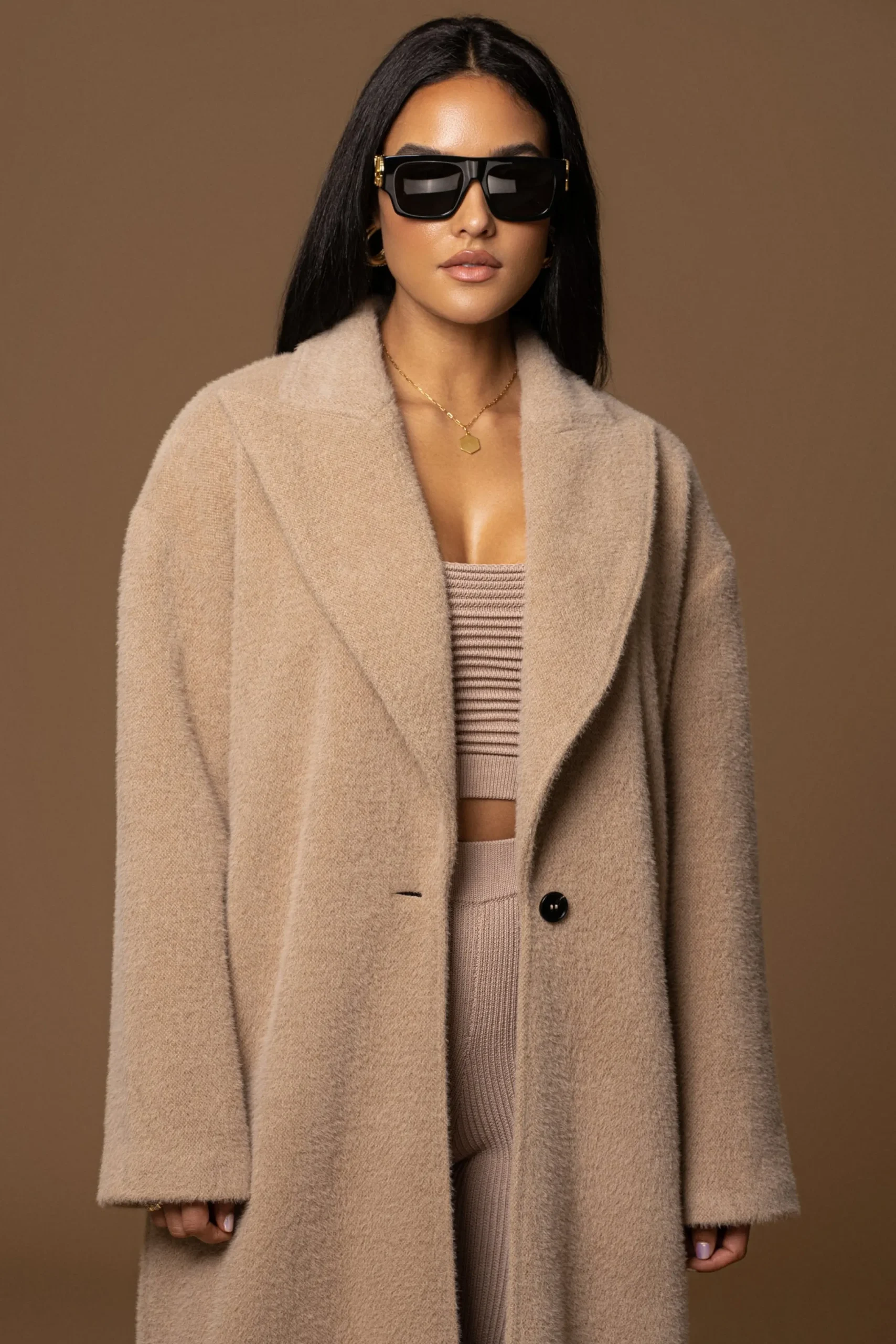 JLUXLABEL Sand Chelsie Longline Coat