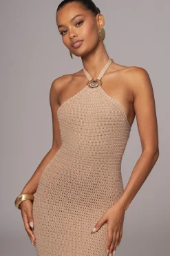 JLUXLABEL Sand Overseas Halter Maxi Dress
