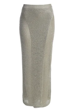 JLUXLABEL Silver Anais Maxi Slit Skirt